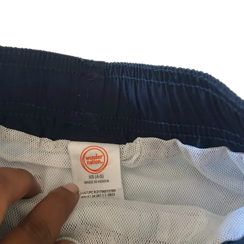 Wonder Nation Shark Swim Trunks w/ Netted Brief Boys XS 4/5 Blue